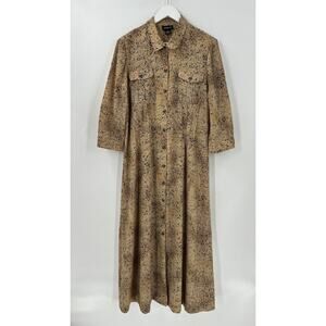 Leslie Fay Vintage Dress Womens 16 Brown Black Maxi Spotted Button Front Pleated